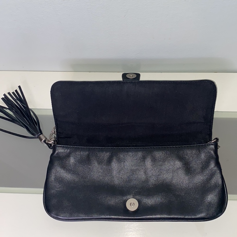 Express Black Genuine Leather Chain Tassel Shoulder Purse - Picture 6 of 15